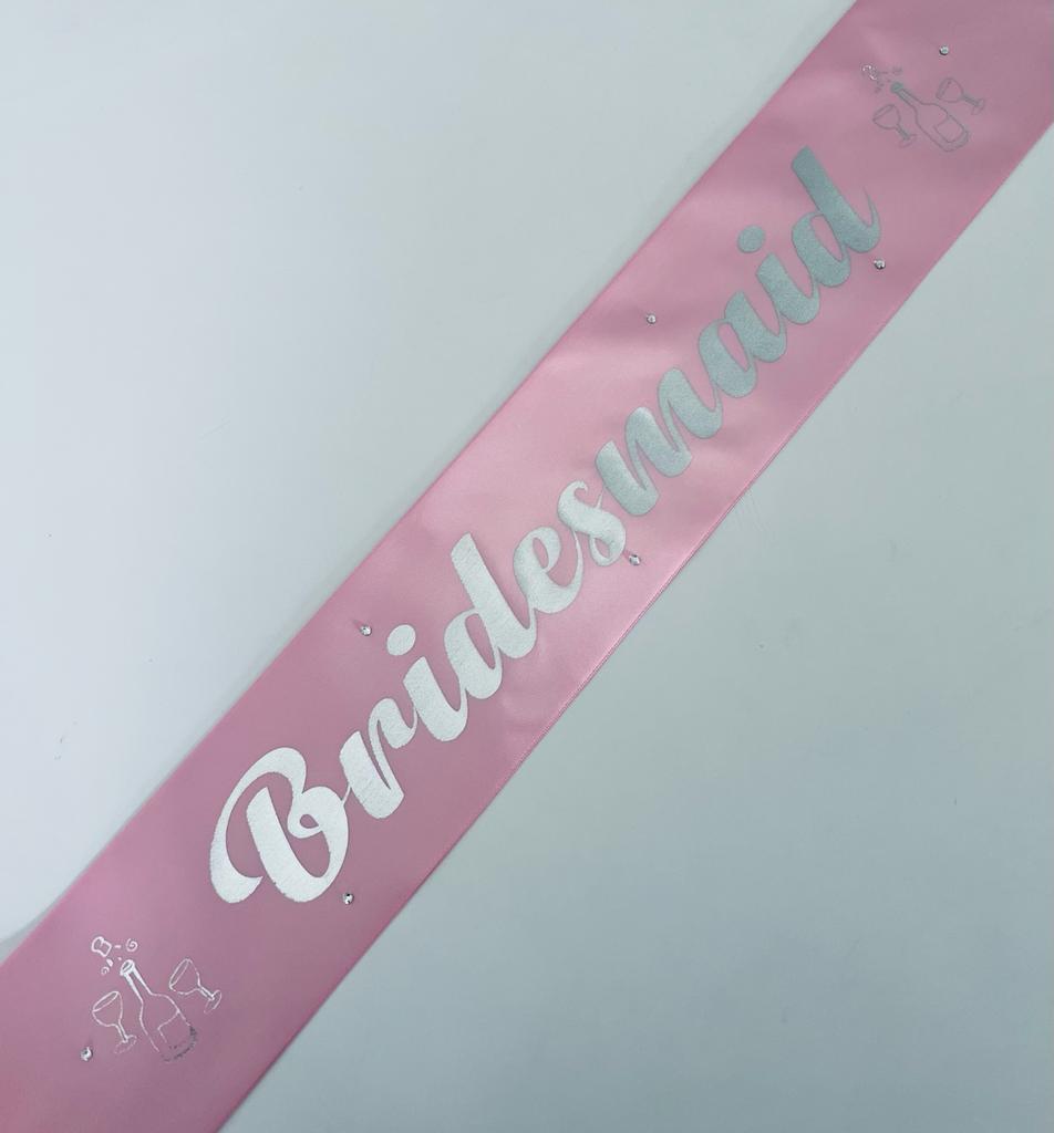 Bridesmaid Sash - Pale Pink with Silver *NEW FABRIC* Handmade