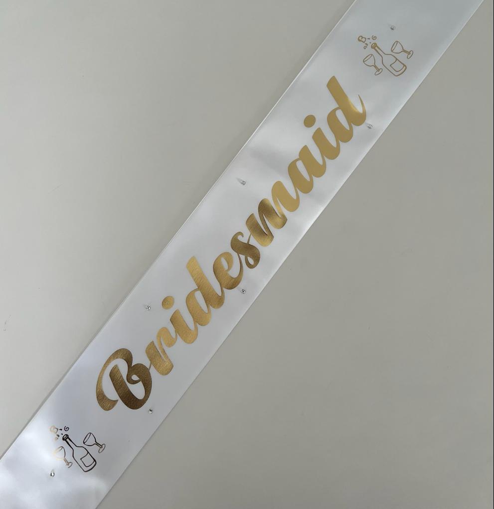 Bridesmaid Sash - White with Gold *NEW FABRIC* Handmade