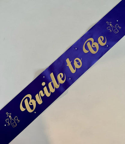 Bride to Be Sash - Purple with Gold Handmade