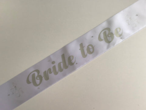 Bride to Be Sash - White with Silver *NEW FABRIC* Handmade