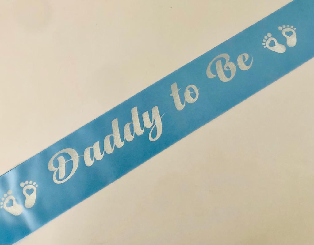 Daddy to Be Sash - Pale Blue with Silver *NEW FABRIC* Handmade