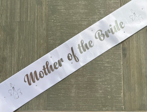 Mother of the Bride Sash - White with Silver *NEW FABRIC* Handmade