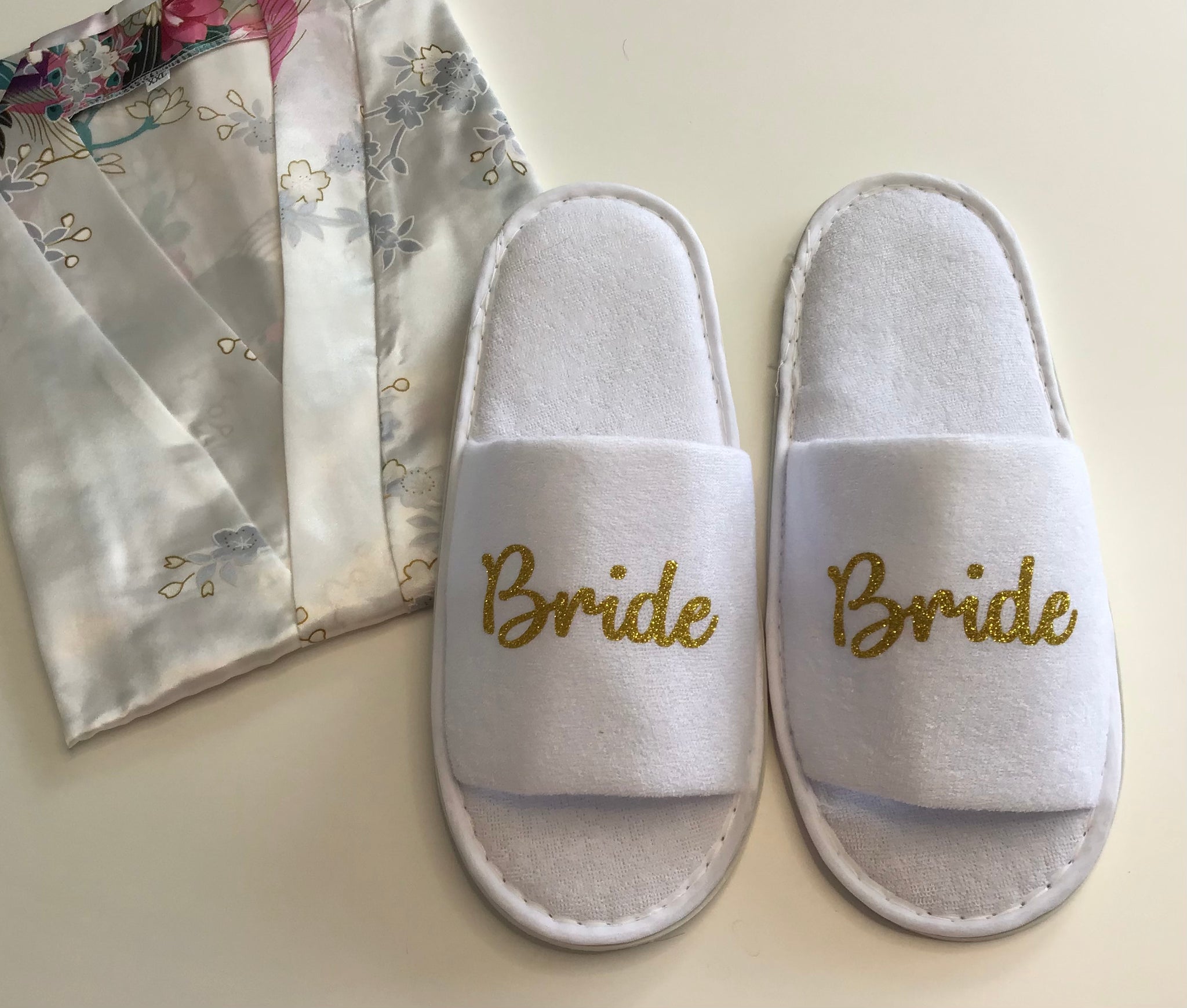 Bride Slippers - Gold Glitter Script, Style C Handmade