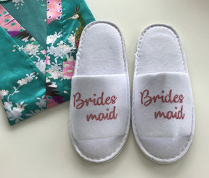 Bridesmaid Slippers - Rose Gold Glitter Script, Style C Handmade