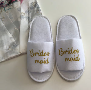 Bridesmaid Slippers - Gold Glitter Script, Style C Handmade