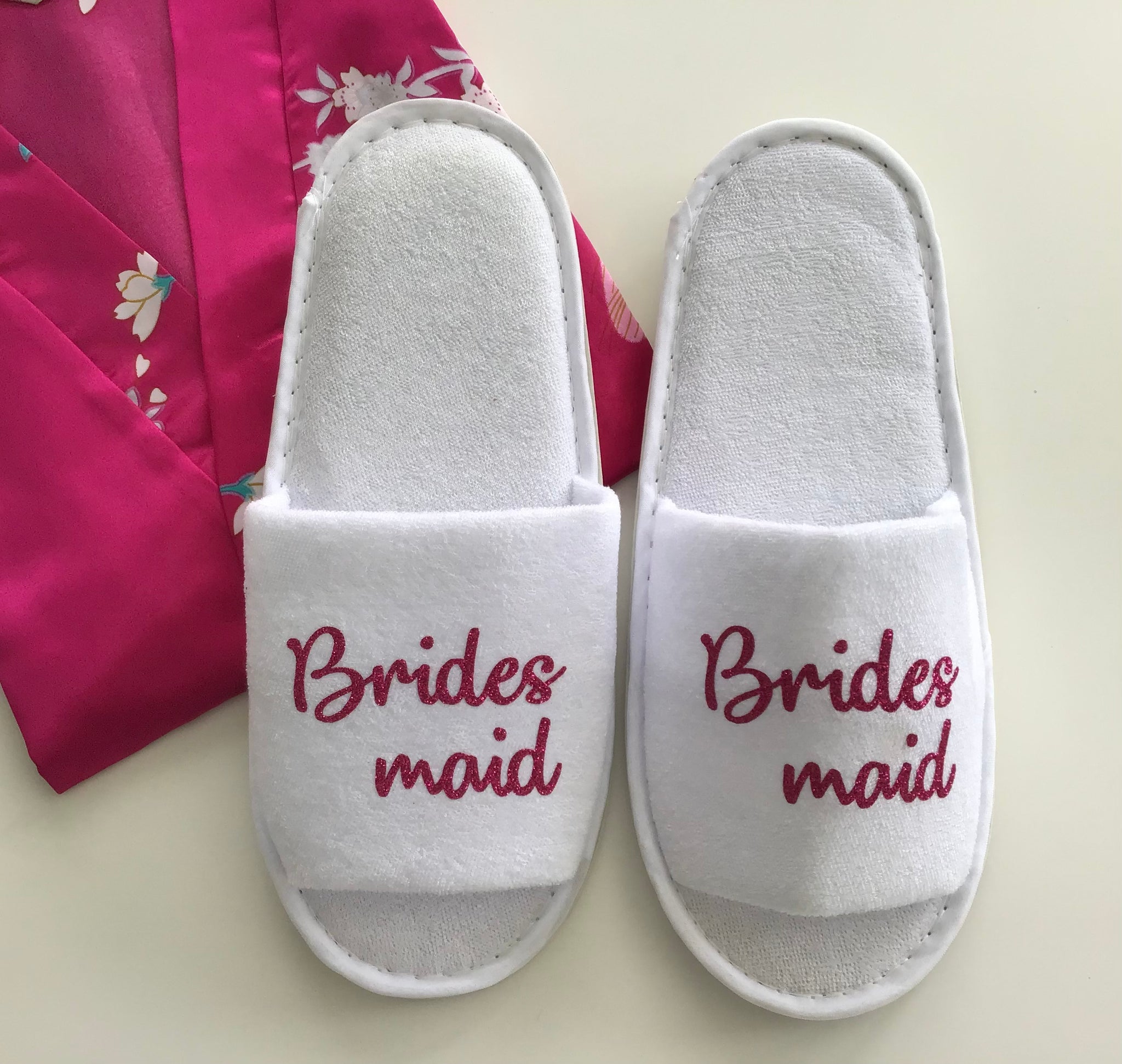 Bridesmaid Slippers - Hot Pink Glitter Script, Style C Handmade