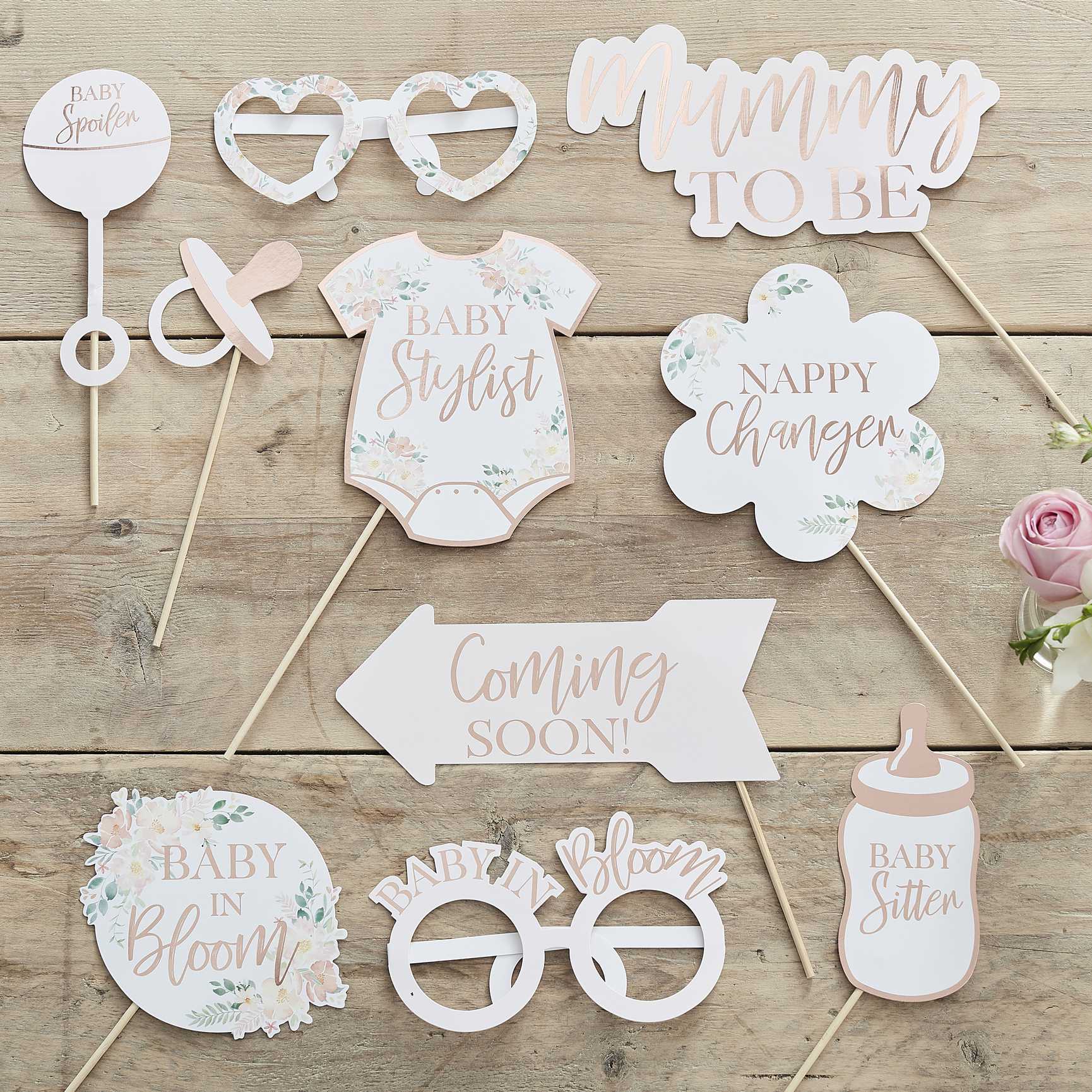 Rose Gold Floral baby shower photo props
