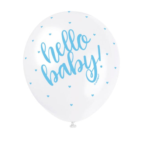 Hello Baby Balloons (5) - Blue (12") Crosswear