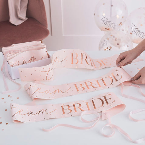Pale pink and rose gold hen party sashes