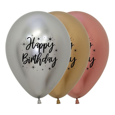 Happy Birthday Balloons (12) - Assorted Metallic (30cm) Amscan Australia