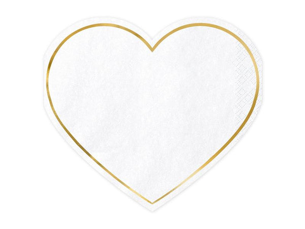 Heart Shaped Napkins (20) - White and Gold Crosswear