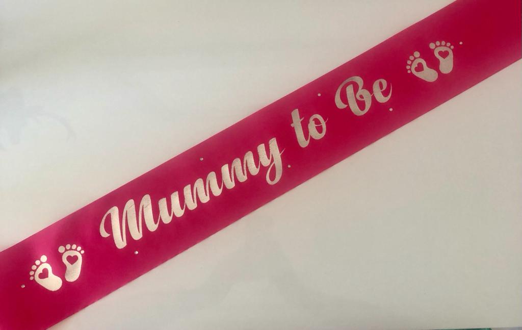 Mummy to Be Sash - Hot Pink and Silver Handmade