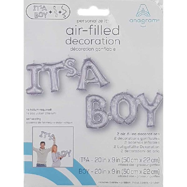 'It's A Boy' Script Air Fill Balloon Kit - Holographic Silver Crosswear
