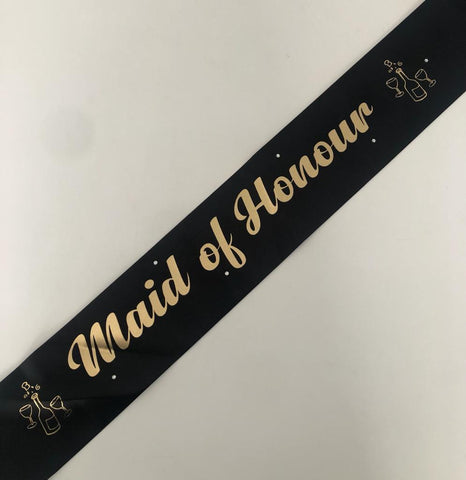 Maid of Honour Sash - Black and Gold *NEW FABRIC* Handmade
