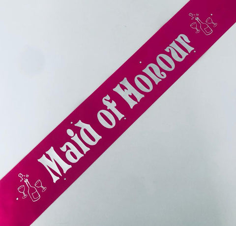 Maid of Honour Sash (Champagne) - Hot Pink and Silver Handmade