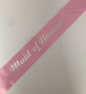 Maid of Honour Sash - Pale Pink with Silver *NEW FABRIC* Handmade