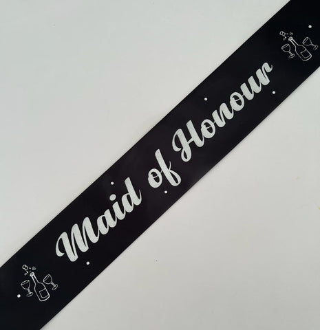 Maid of Honour Sash - Black with Silver *NEW FABRIC* Handmade