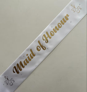 Maid of Honour Sash - White with Gold *NEW FABRIC* Handmade