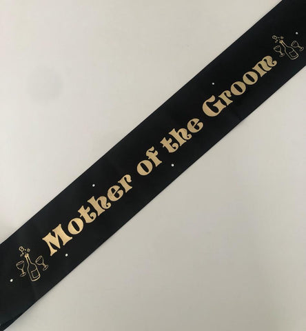 Mother of the Groom Sash (Champagne) - Black and Gold Handmade
