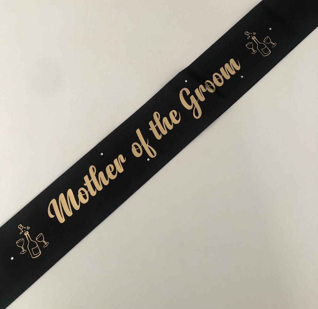 Mother of the Groom Sash (Champagne) - Black and Gold Handmade