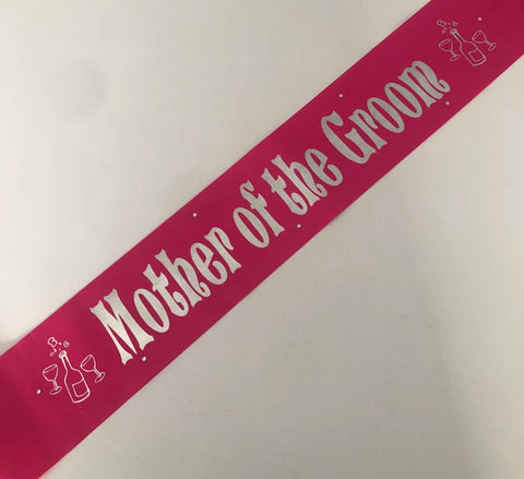 Mother of the Groom Sash (Champagne) - Hot Pink and Silver Handmade
