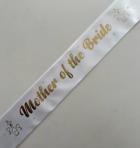 Mother of the Bride Sash - White with Gold *NEW FABRIC* Handmade