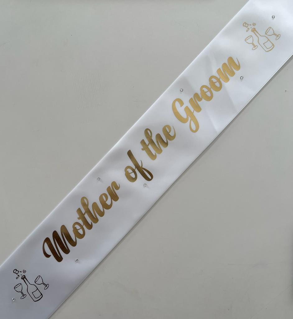 Mother of the Groom Sash - White with Gold *NEW FABRIC* Handmade