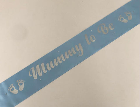 Mummy to Be Sash - Pale Blue with Silver *NEW FABRIC* Handmade