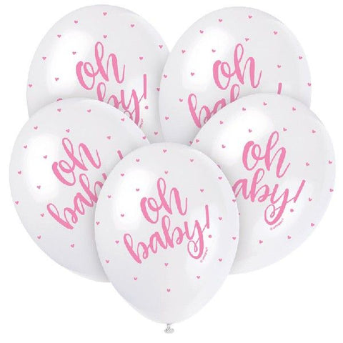 Oh Baby Balloons (5) - Pink (12") Crosswear
