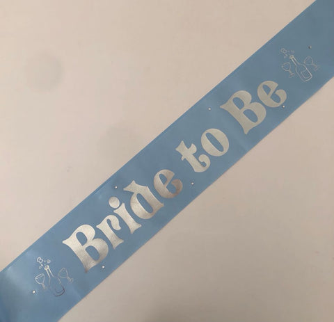 Bride to Be Sash with Champagne picture - Pale Blue with Silver Handmade