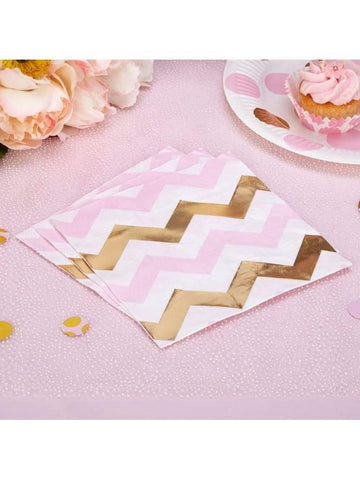 Pink and Gold Chevron Napkins (16) Hen Party Superstore