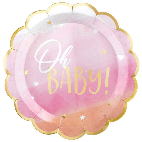 Oh Baby Pink/Gold Plates (8) Amscan Australia