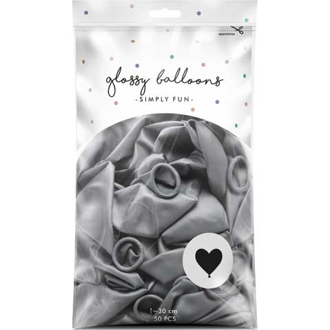 Glossy Heart Shaped Balloons (50 Pack!) - Silver (30cm) Crosswear
