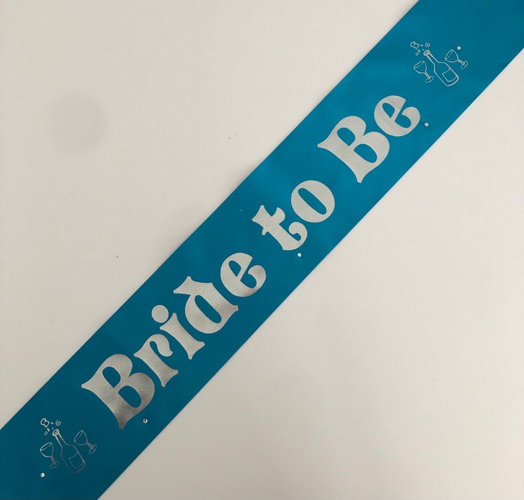Bride to Be Sash with Champagne picture - Turquoise with Silver Handmade