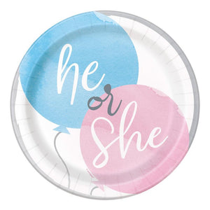 Gender Reveal Plates (8) - Pink and Blue (7") Crosswear