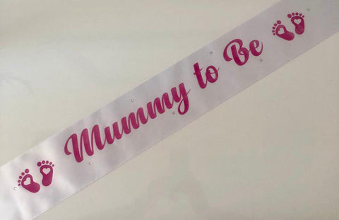 Mummy to Be Sash - White and Hot Pink *NEW FABRIC* Handmade