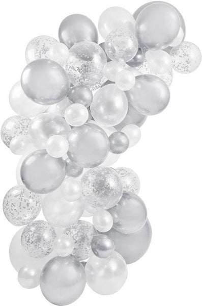 Balloon Garland Kit - White and Silver (64 Pieces) Crosswear