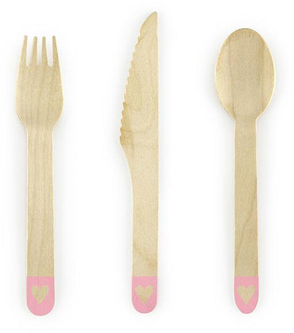 Wooden Cutlery - Pink Heart (18 Pieces) Crosswear
