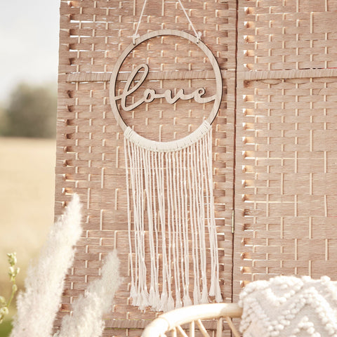 Wooden Love & Macrame Wall Hanging Hoop Ginger Ray
