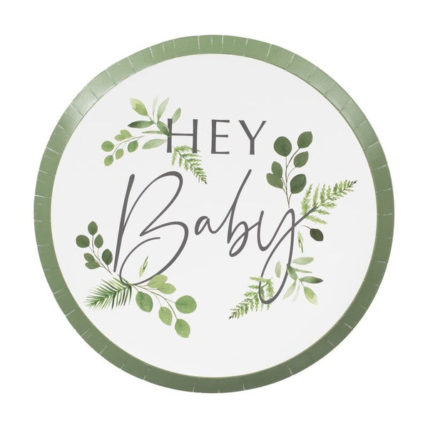 Botanical Hey Baby Shower Plates (8) Ginger Ray
