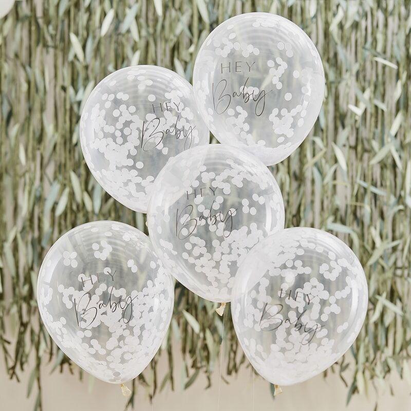 Hey Baby Confetti Balloons (5) - White (12") Ginger Ray