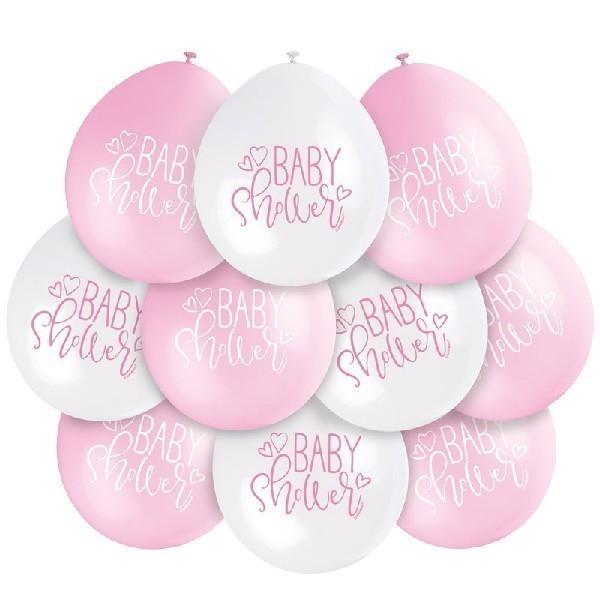 Baby Shower Balloons (10) - Pink & White (9") Crosswear