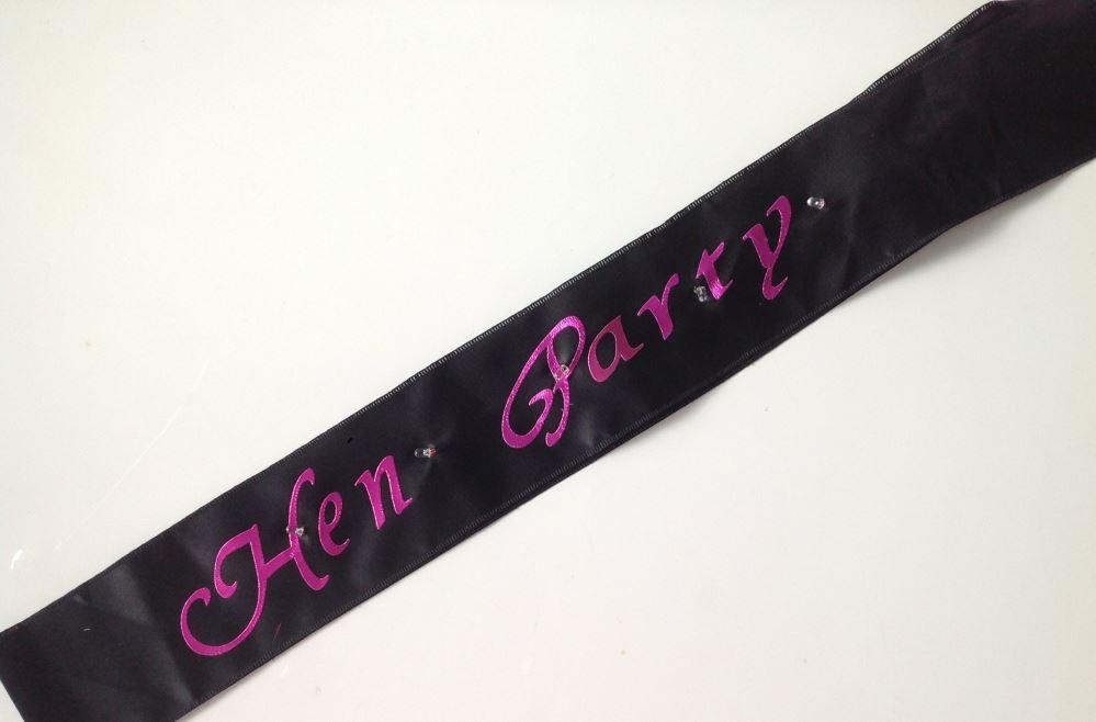 Black Hen Party Sash with Pink Writing and Flashing Lights Crosswear