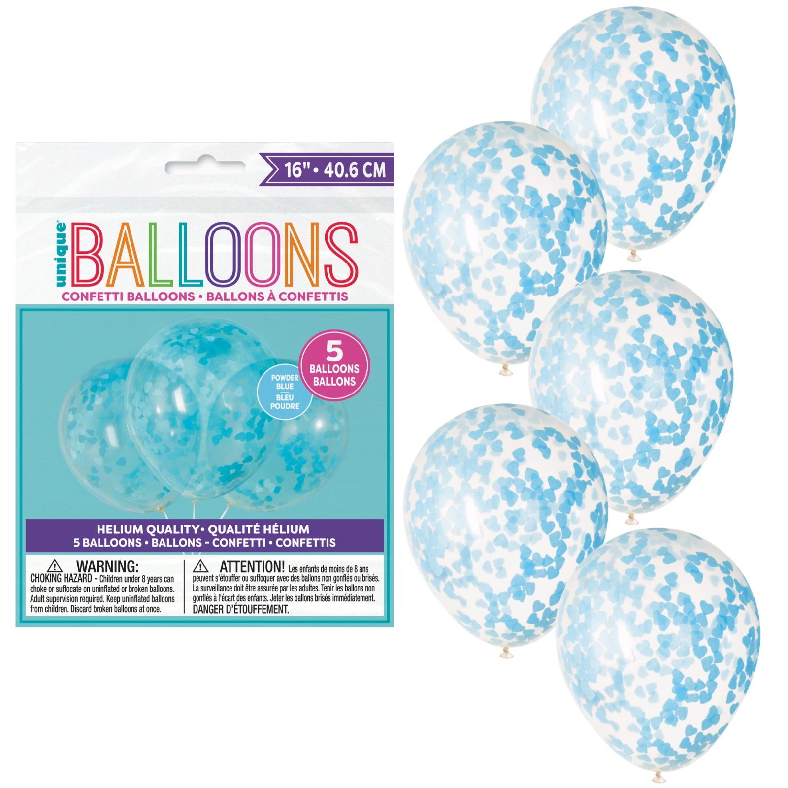 Large Heart Confetti Balloons (5) - Powder Blue (16"!) Unique Party Supplies