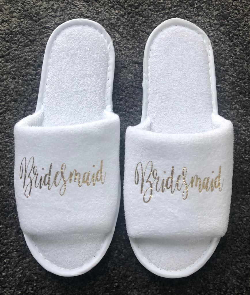 Bridesmaid Slippers - Gold Script, Style A Handmade