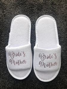 Bride's Mother Slippers - Rose Gold Script, Style A Handmade