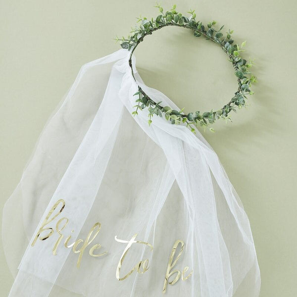 Bride to Be Hen Party Veil with Eucalyptus Crown Ginger Ray