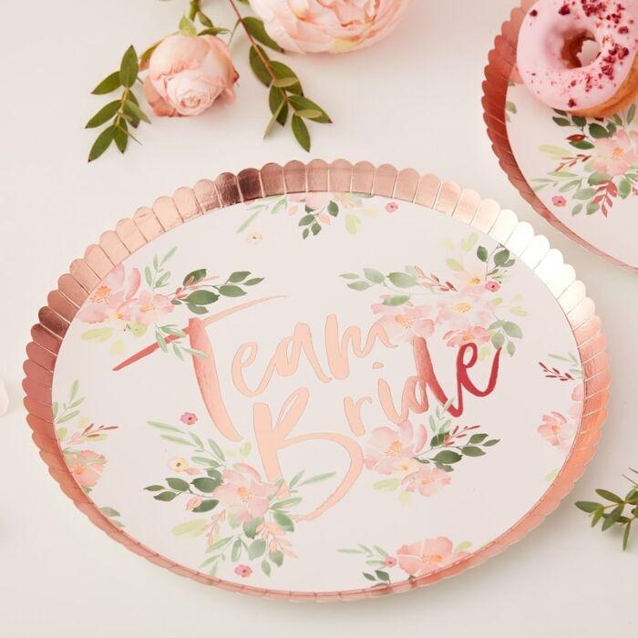 Team Bride Floral Plates (8) Ginger Ray