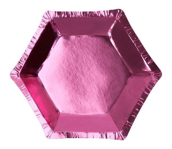 Small Hexagonal Plates - Foil Pink Unique Party Supplies