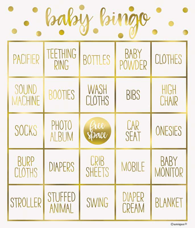 Baby Shower Gift Bingo Kit - Gold Crosswear